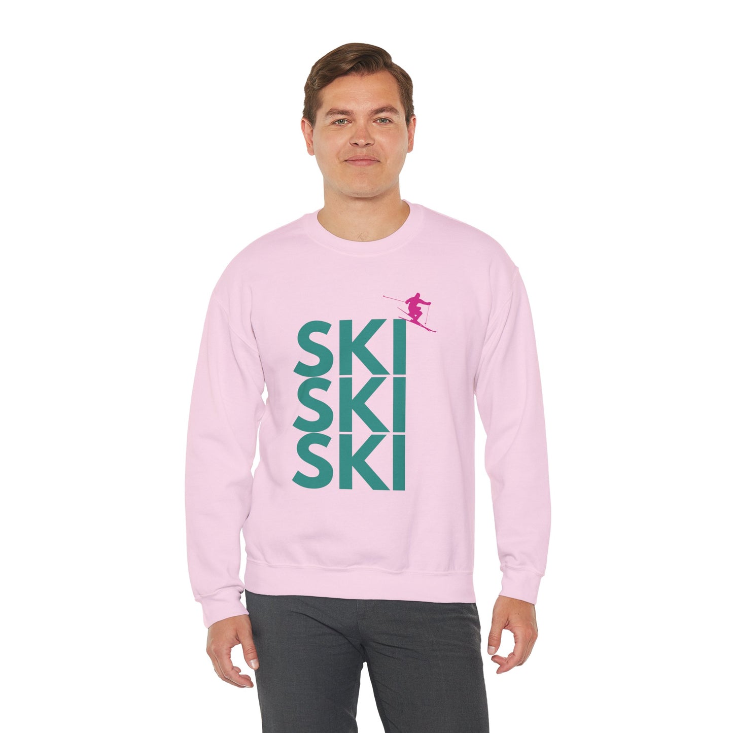 SKI SKI SKI Teal with Pink Skier Crewneck Sweatshirt