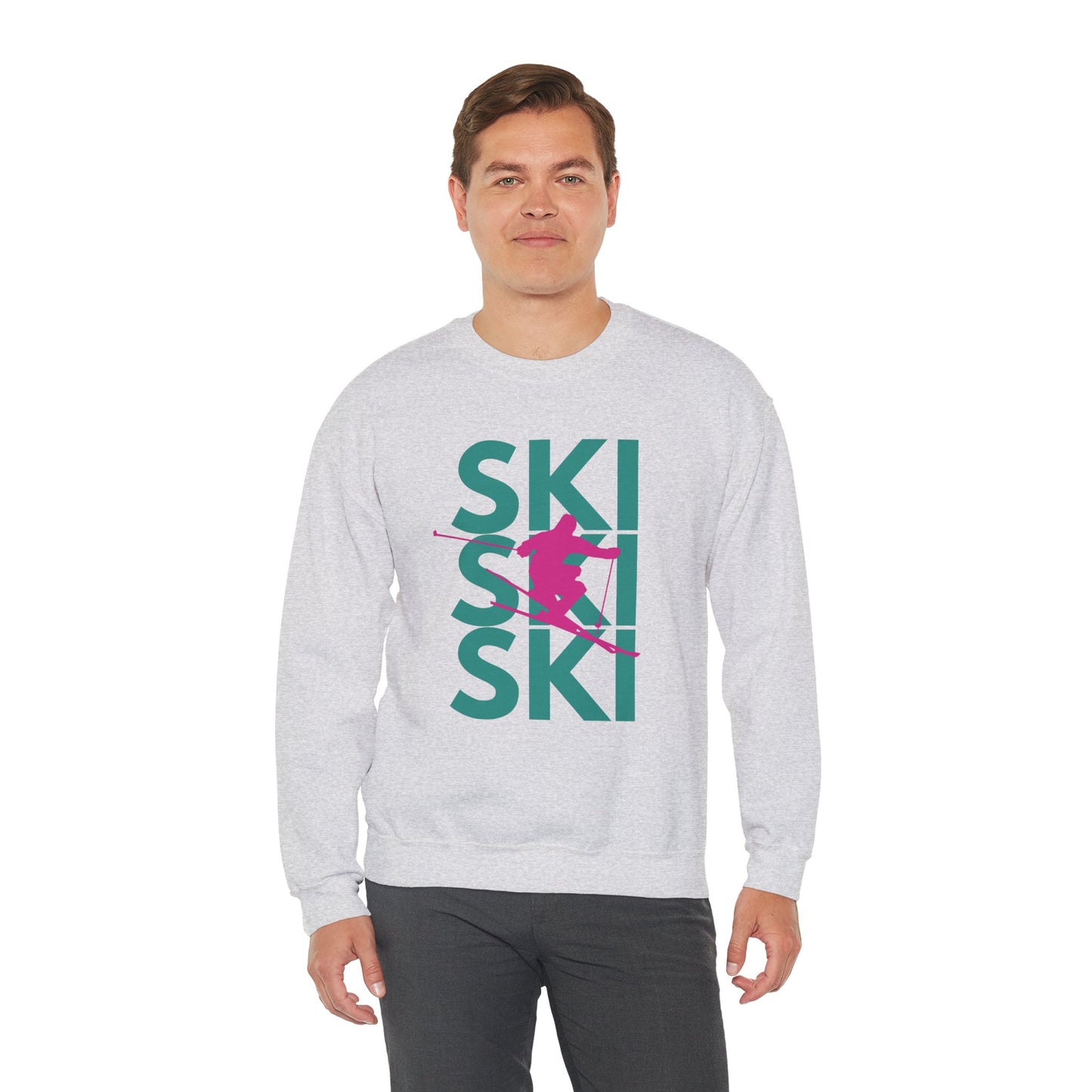 SKI SKI SKI Pink Skier Crewneck Sweatshirt