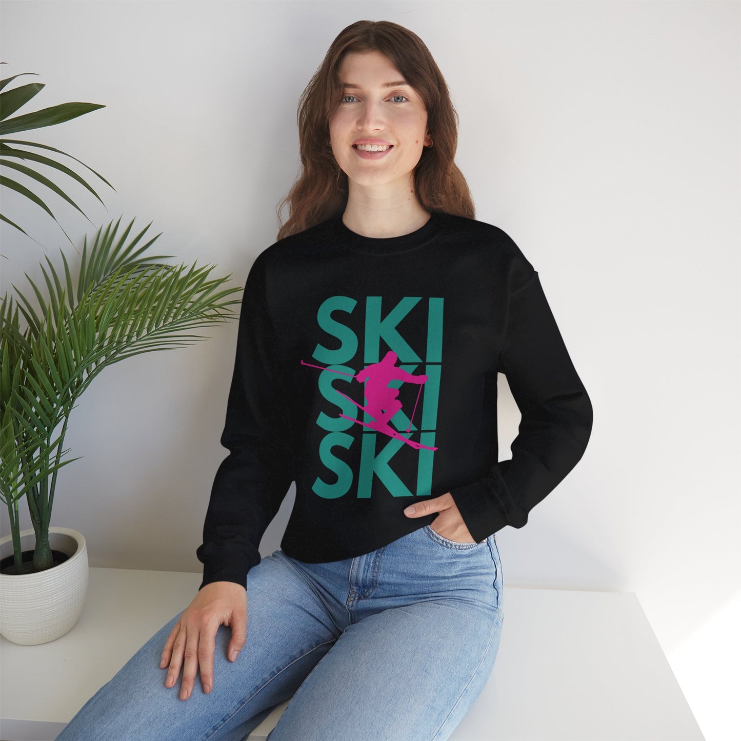 SKI SKI SKI Pink Skier Crewneck Sweatshirt