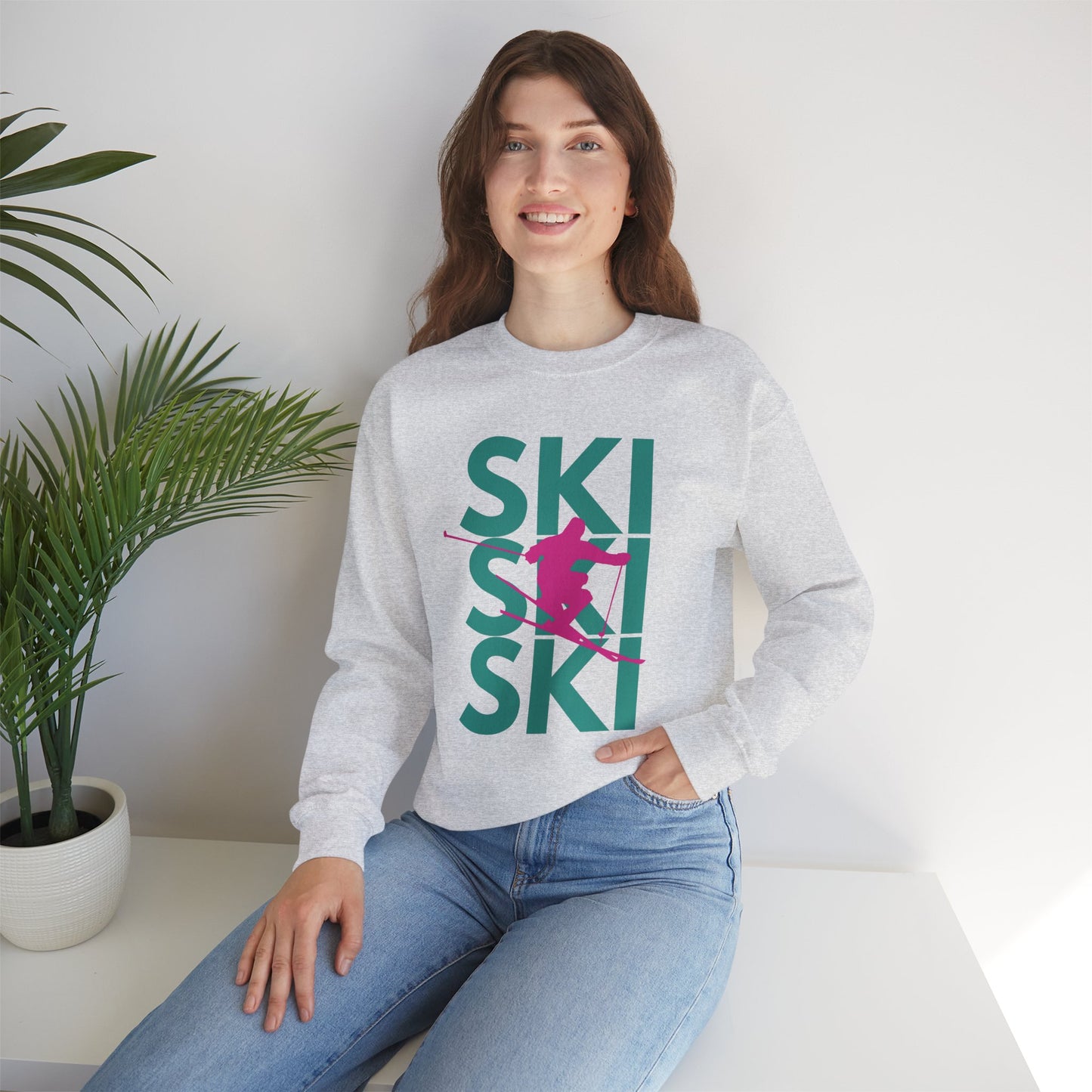 SKI SKI SKI Pink Skier Crewneck Sweatshirt