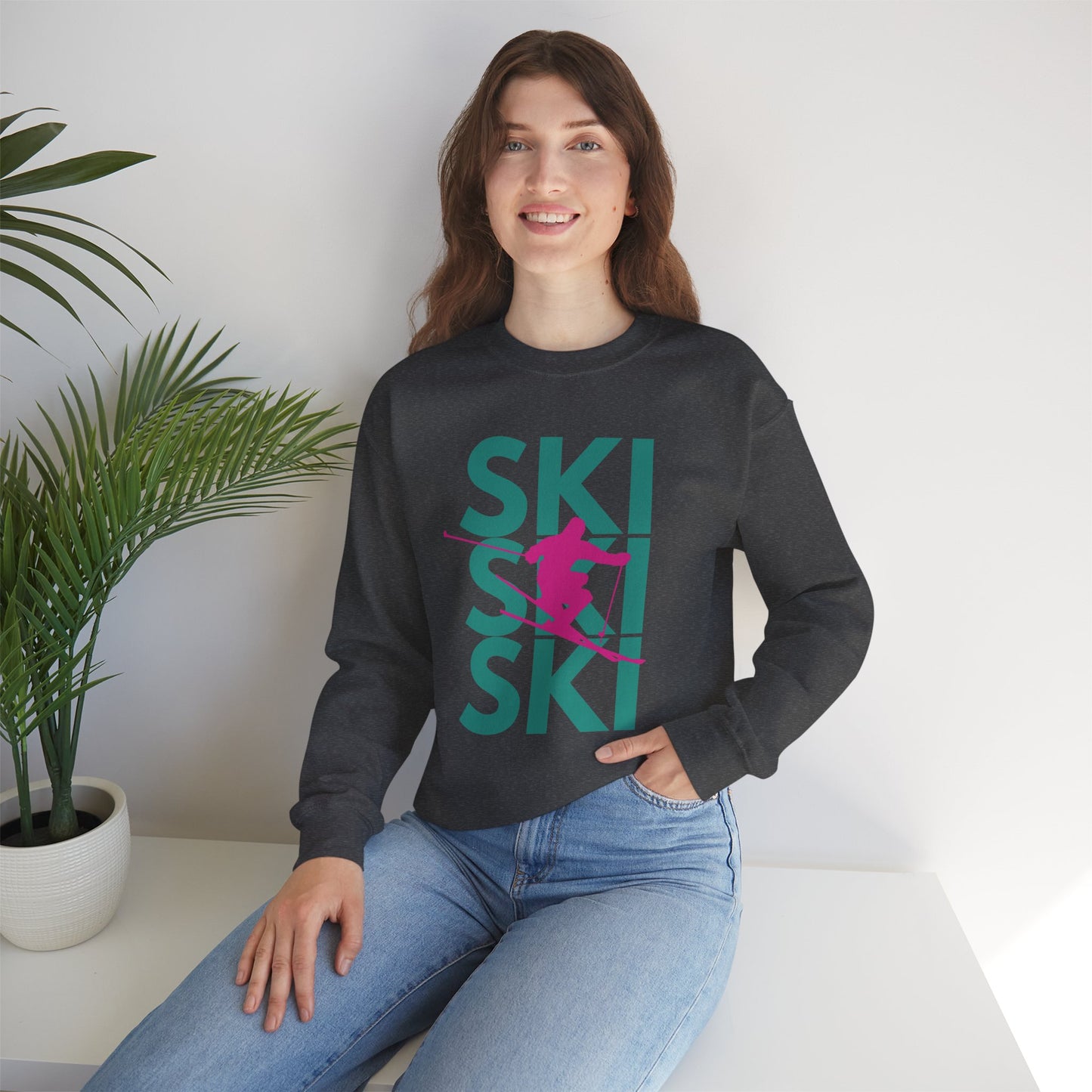 SKI SKI SKI Pink Skier Crewneck Sweatshirt