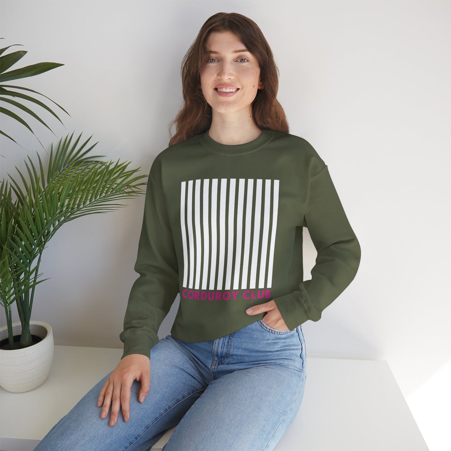 Corduroy Club Ski Pink White Logo Crewneck Sweatshirt