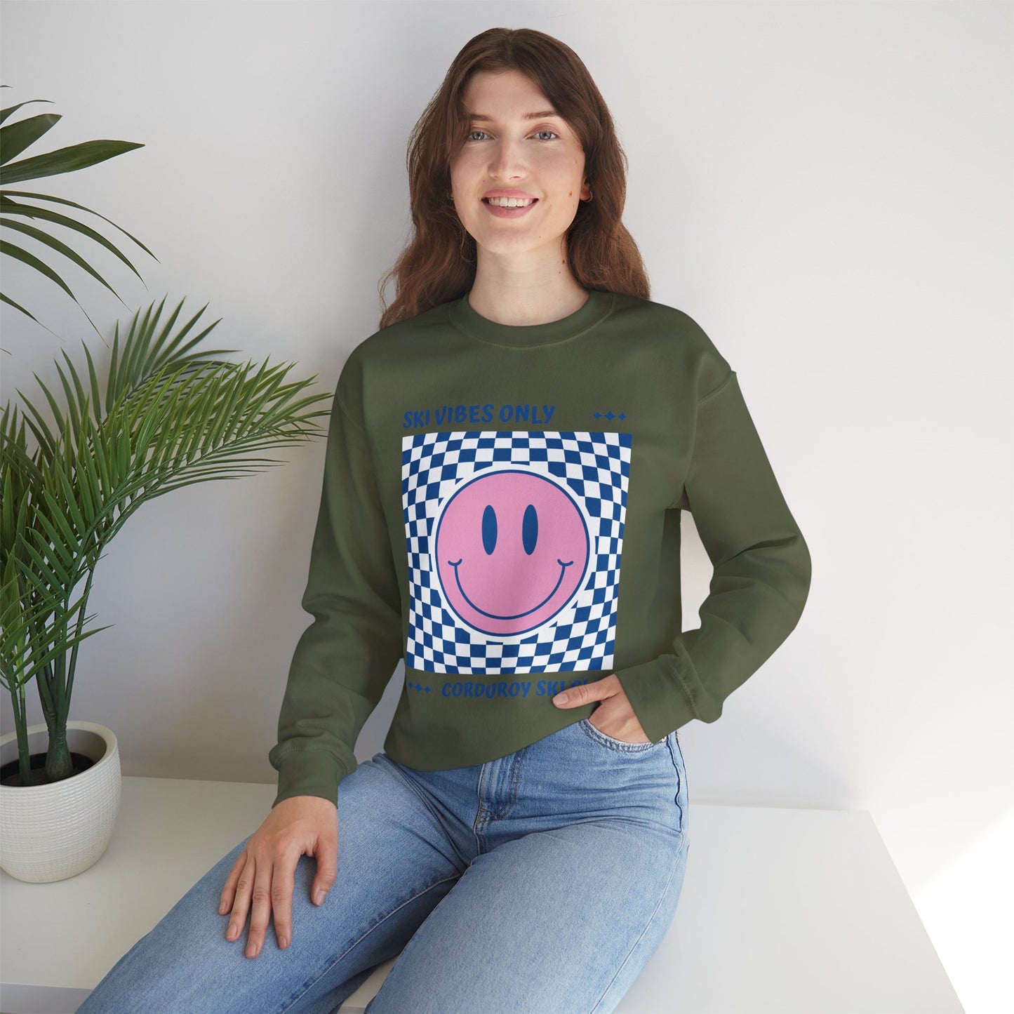 Ski Vibes Only Smiley Face Crewneck Sweatshirt