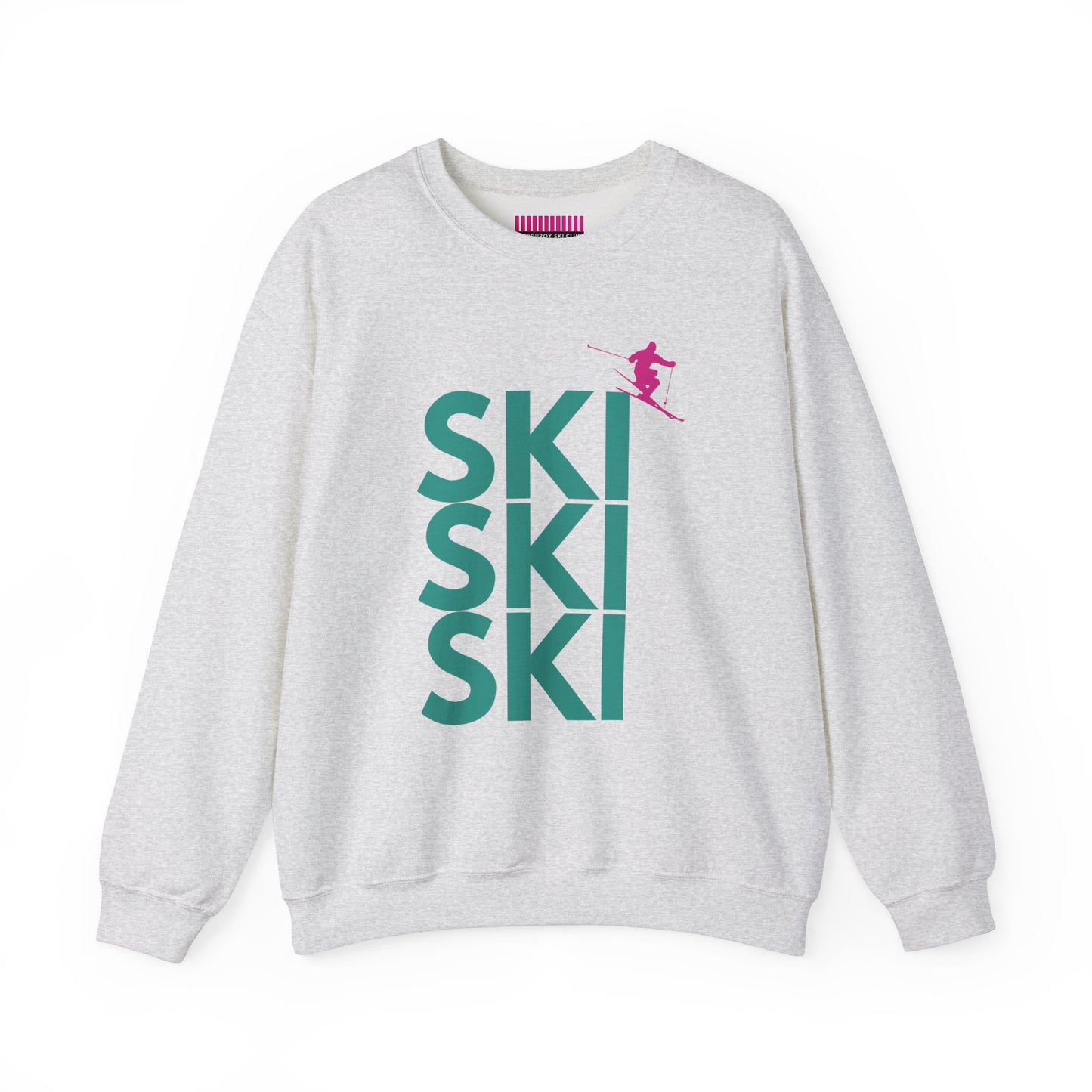 SKI SKI SKI Teal with Pink Skier Crewneck Sweatshirt