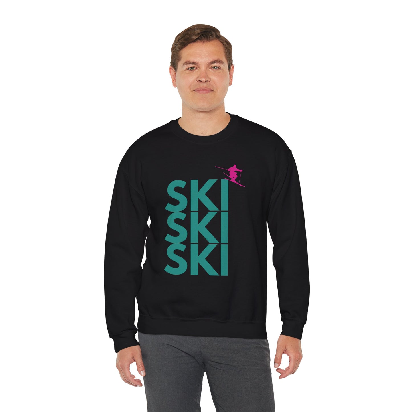 SKI SKI SKI Teal with Pink Skier Crewneck Sweatshirt