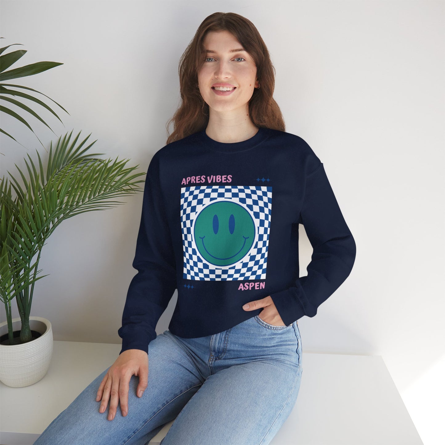 Après Vibes Aspen Smiley Face Crewneck Sweatshirt