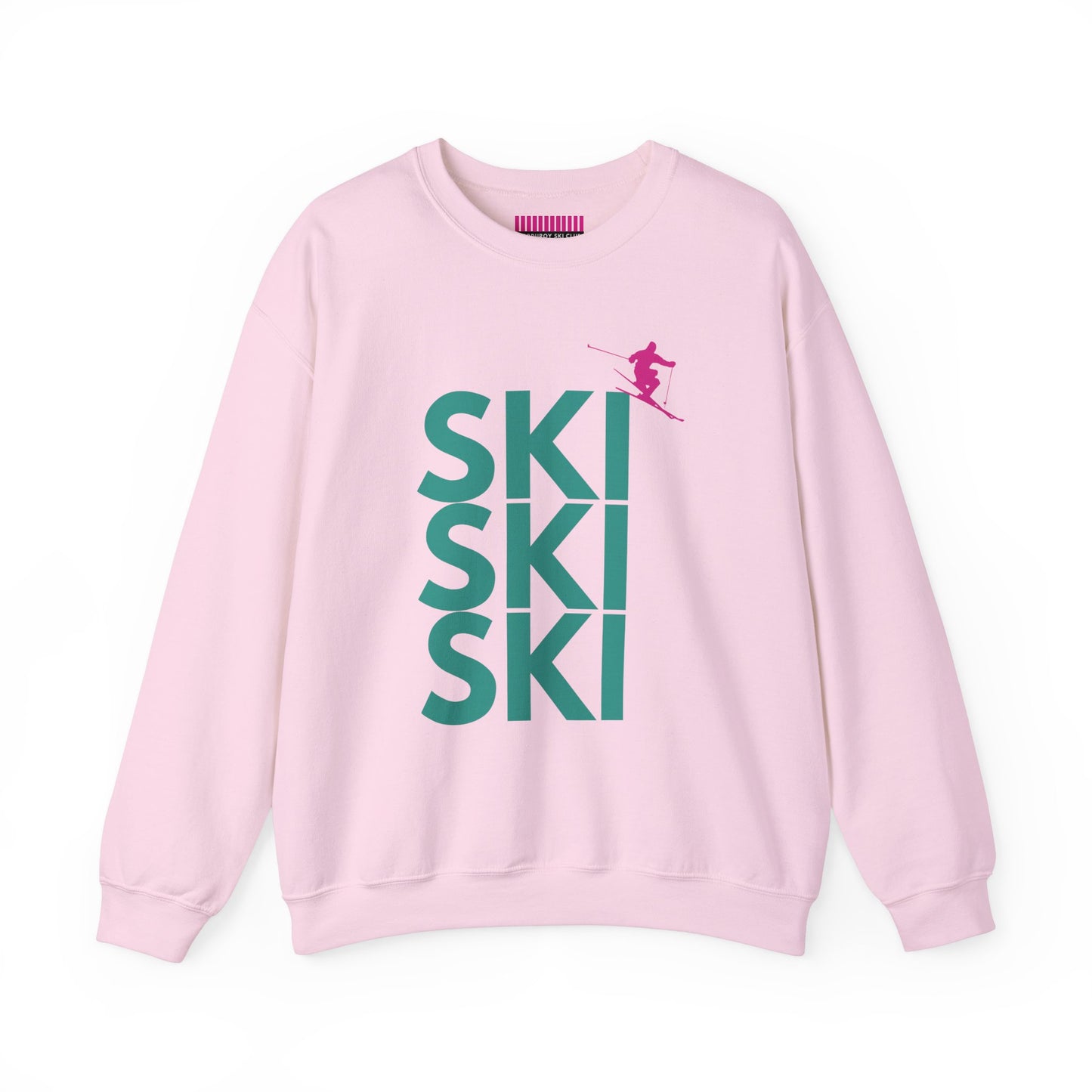 SKI SKI SKI Teal with Pink Skier Crewneck Sweatshirt