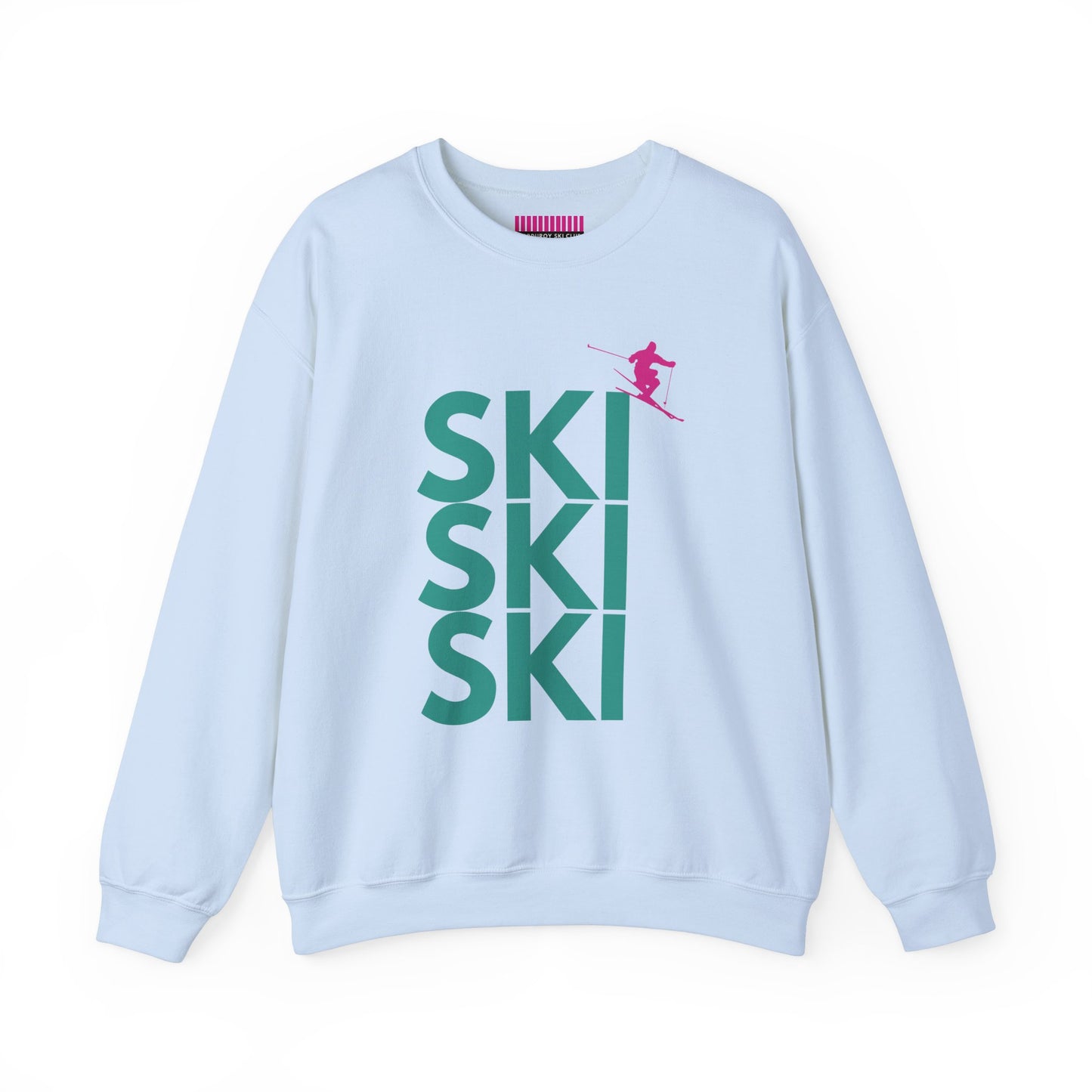 SKI SKI SKI Teal with Pink Skier Crewneck Sweatshirt