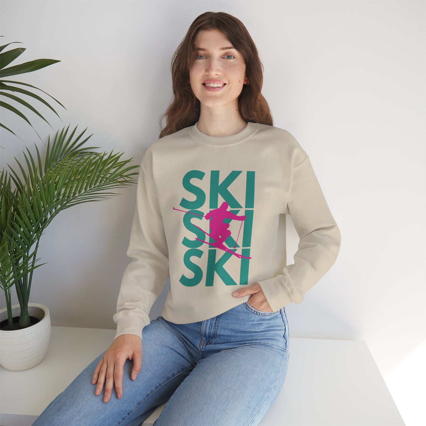 SKI SKI SKI Pink Skier Crewneck Sweatshirt
