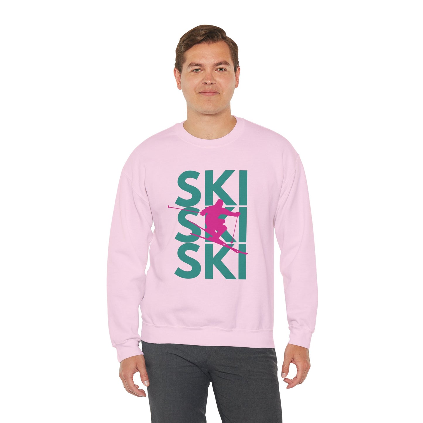 SKI SKI SKI Pink Skier Crewneck Sweatshirt