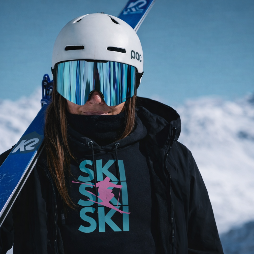 SKI SKI SKI Pink Skier Hoodie Sweatshirt
