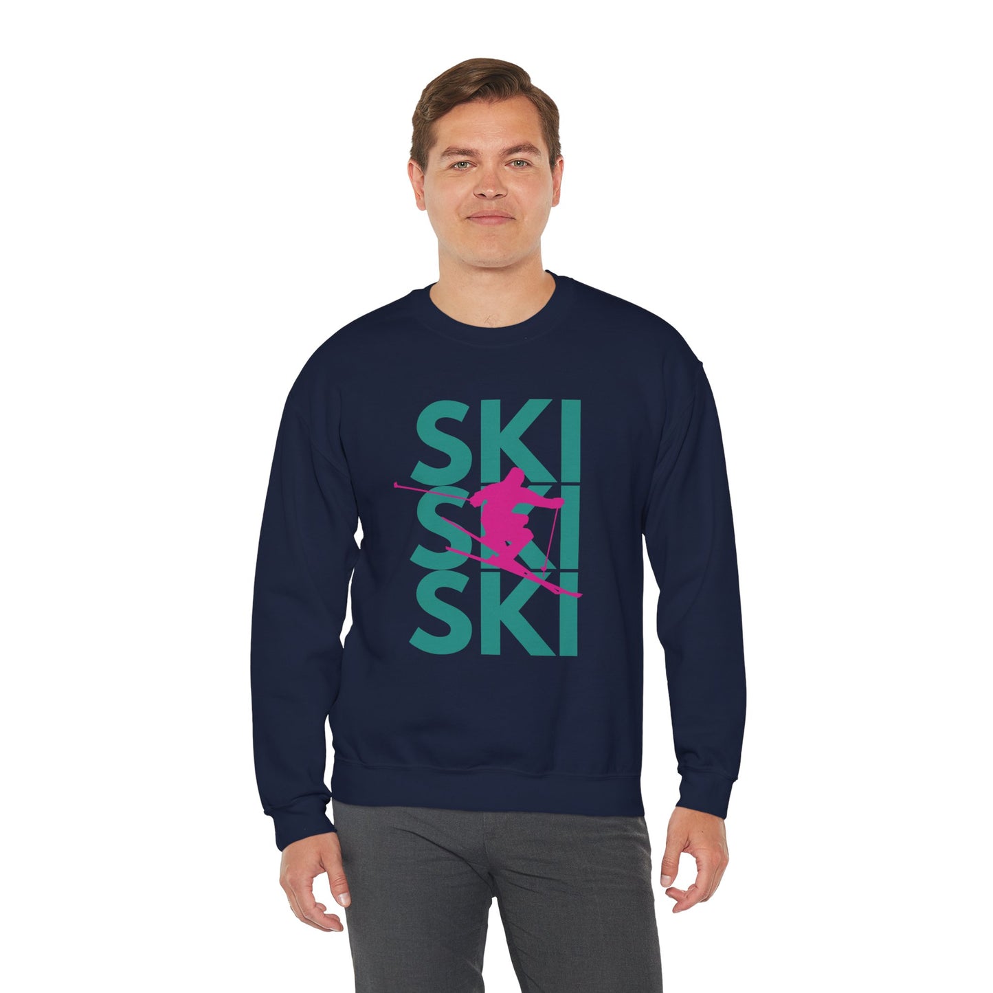 SKI SKI SKI Pink Skier Crewneck Sweatshirt