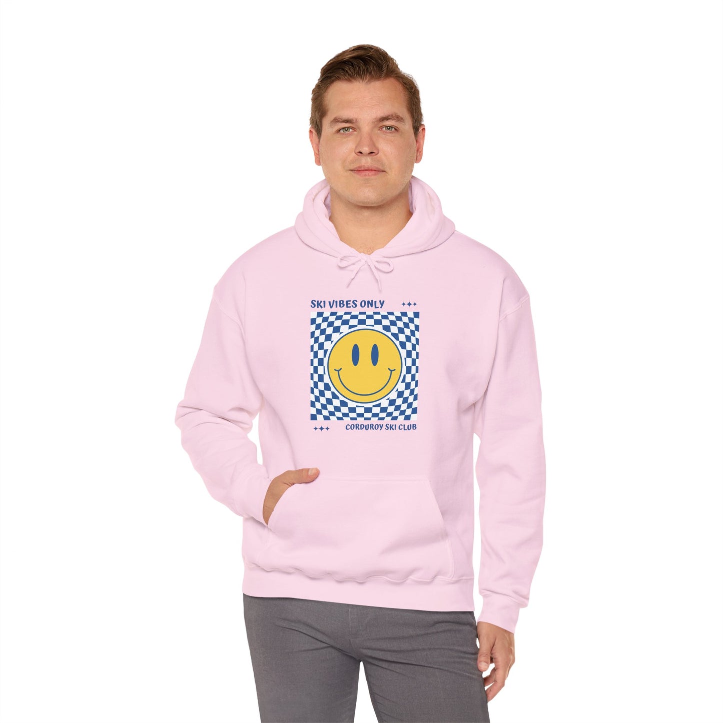 Ski Vibes Only Yellow Smiley Face Hoodie Sweatshirt