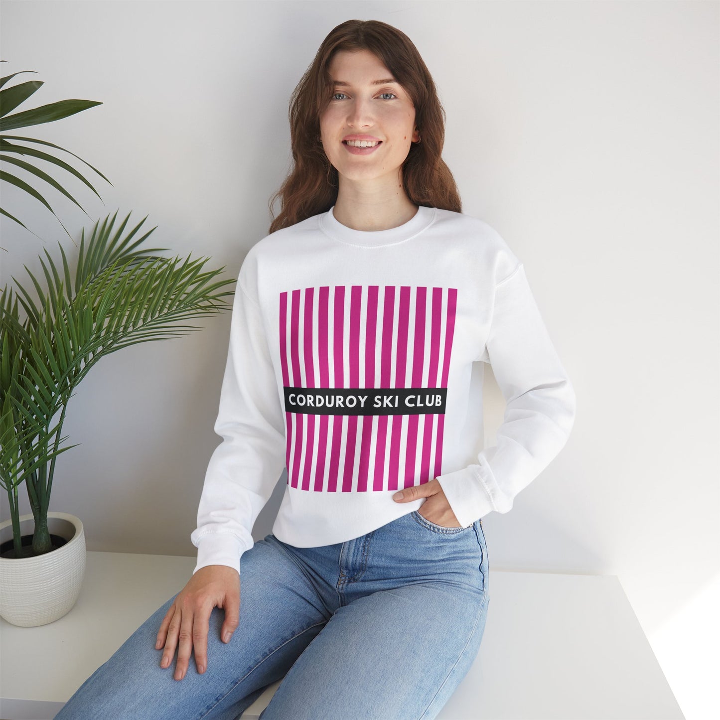 Corduroy Ski Club Pink logo Crewneck Sweatshirt