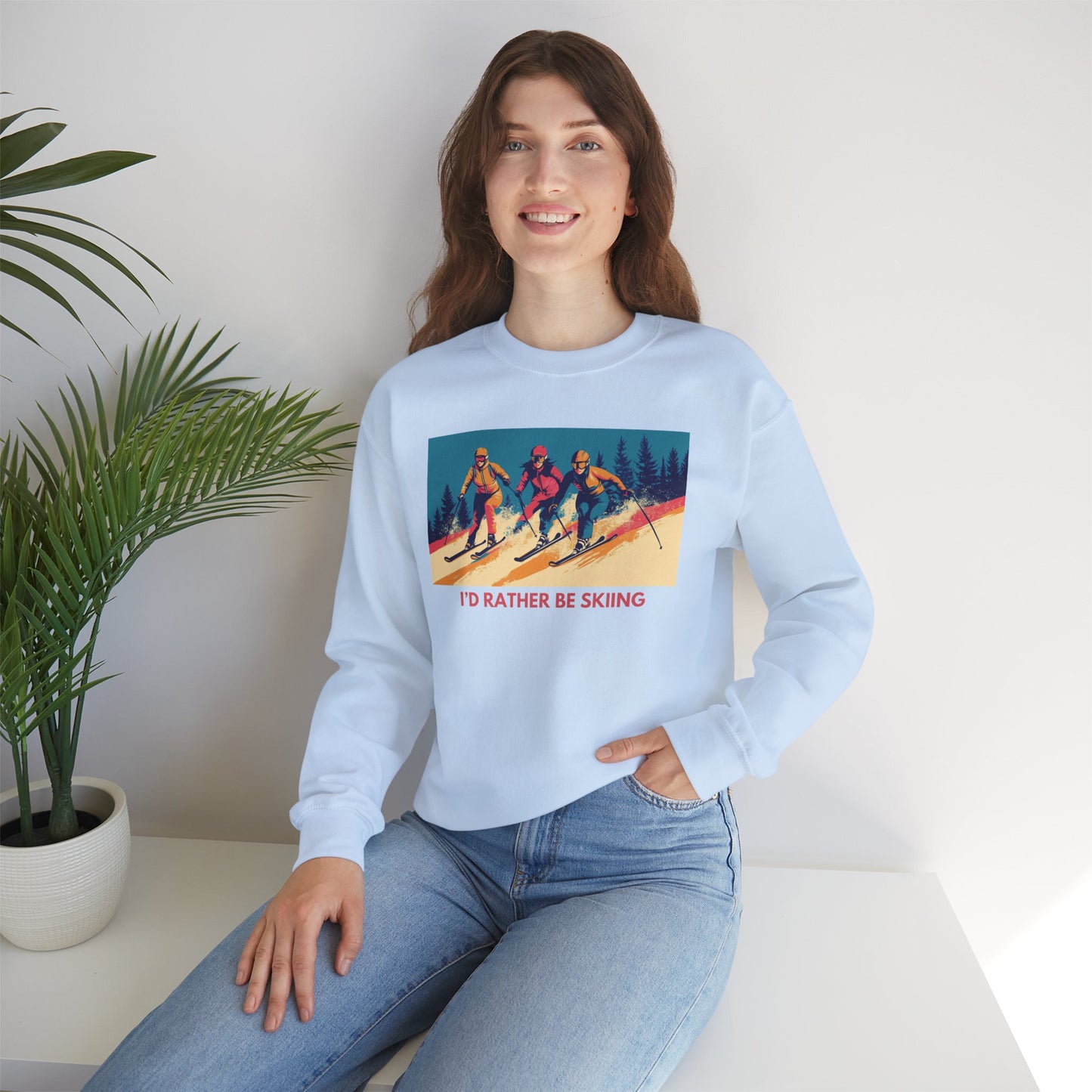 Three Skiers I'd Rather be Skiing Crewneck Sweatshirt