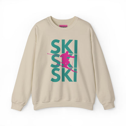SKI SKI SKI Pink Skier Crewneck Sweatshirt