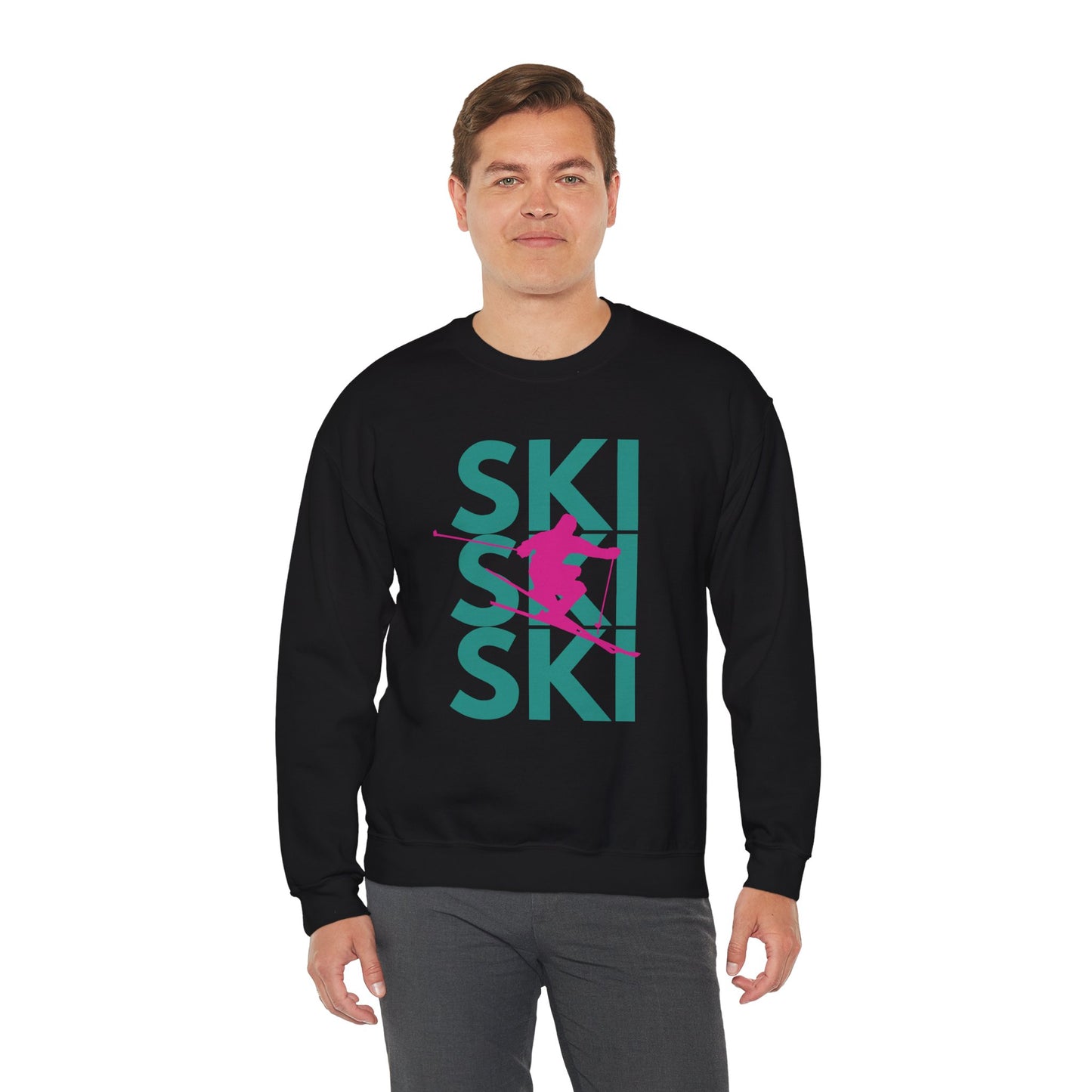 SKI SKI SKI Pink Skier Crewneck Sweatshirt