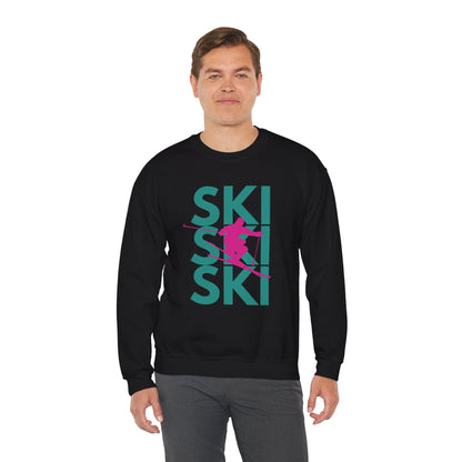 SKI SKI SKI Pink Skier Crewneck Sweatshirt