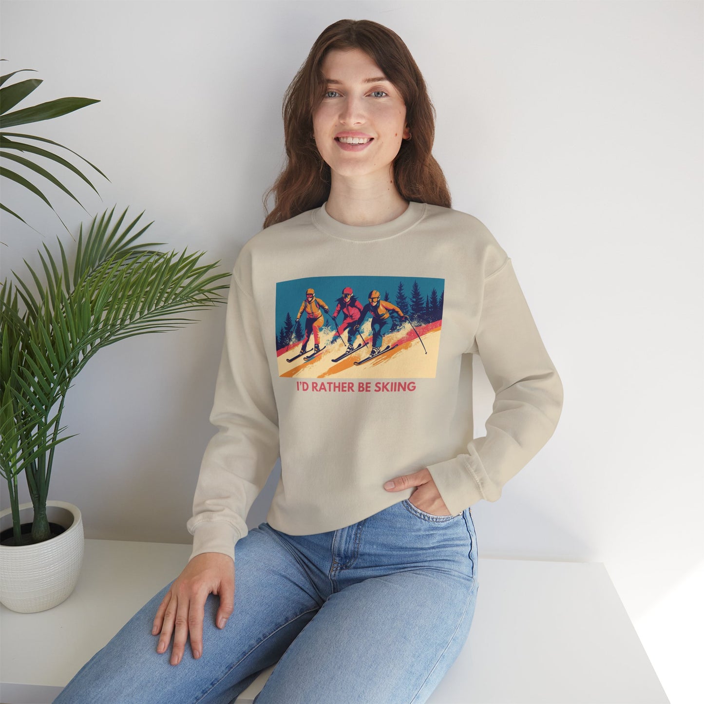 Three Skiers I'd Rather be Skiing Crewneck Sweatshirt