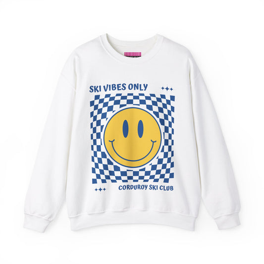 Ski Vibes Only Yellow Smiley Face Crewneck Sweatshirt