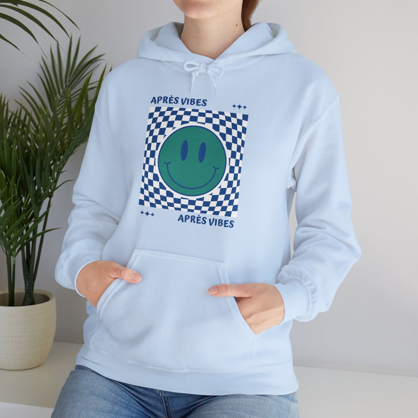 Après Vibes Teal Smiley Face Hoodie Sweatshirt