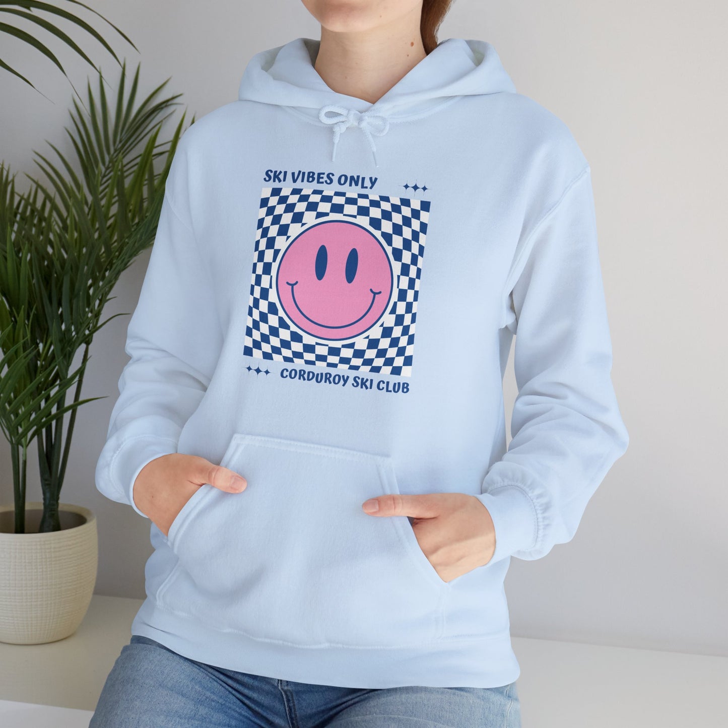 Ski Vibes Only Pink Smiley Face Hoodie Sweatshirt