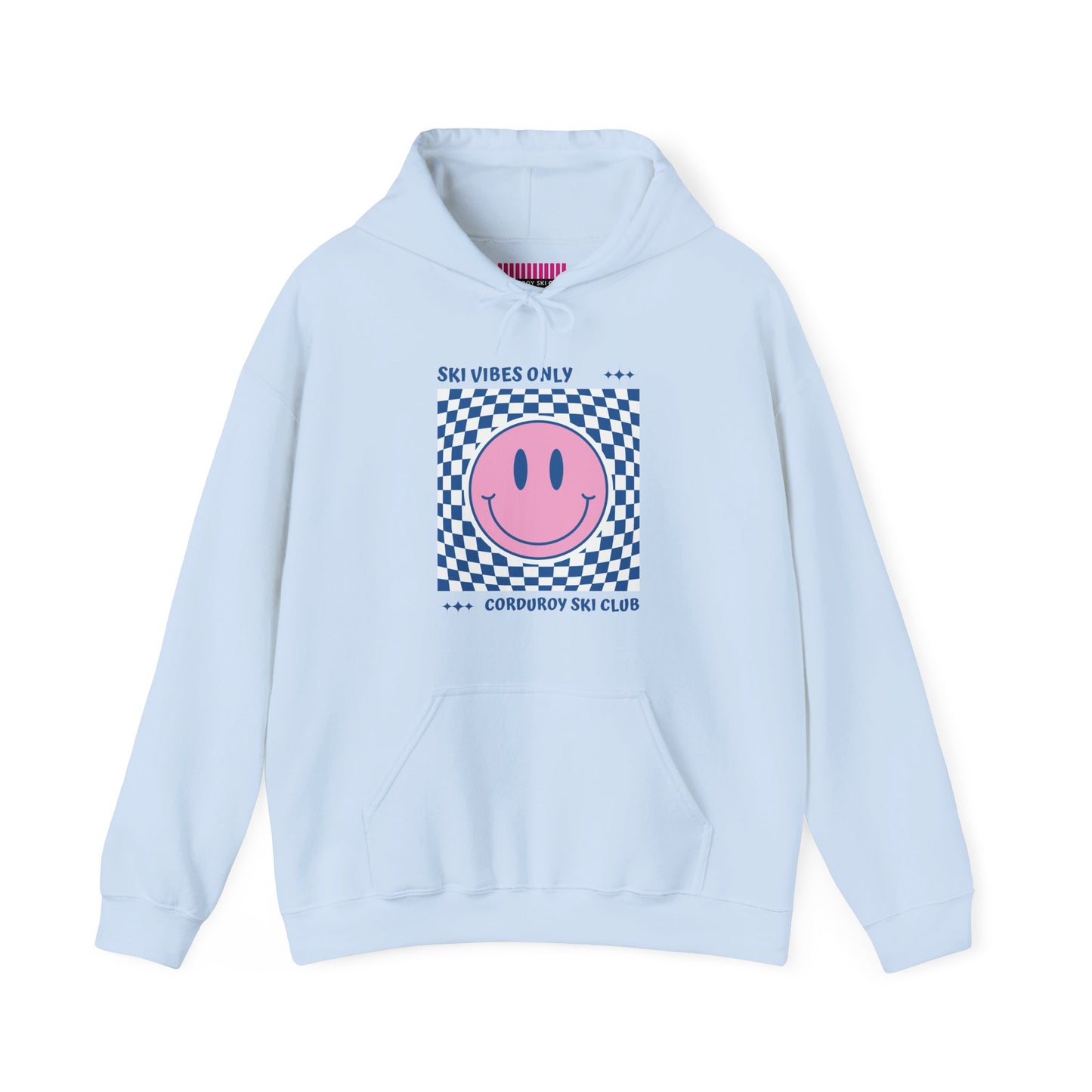 Ski Vibes Only Pink Smiley Face Hoodie Sweatshirt