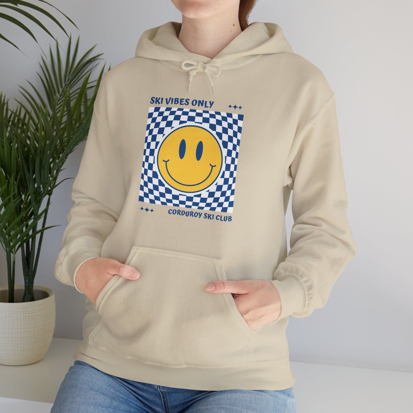 Ski Vibes Only Yellow Smiley Face Hoodie Sweatshirt