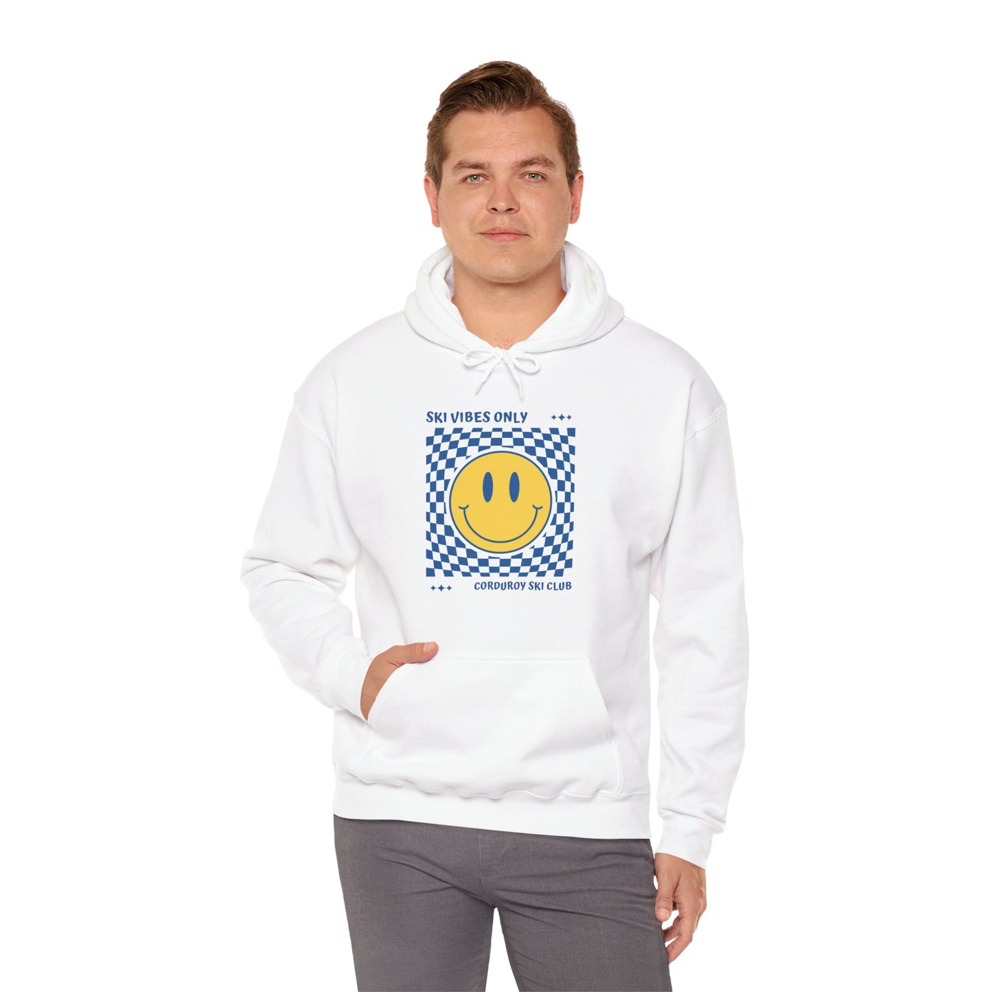 Ski Vibes Only Yellow Smiley Face Hoodie Sweatshirt