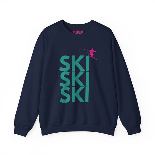 SKI SKI SKI Teal with Pink Skier Crewneck Sweatshirt