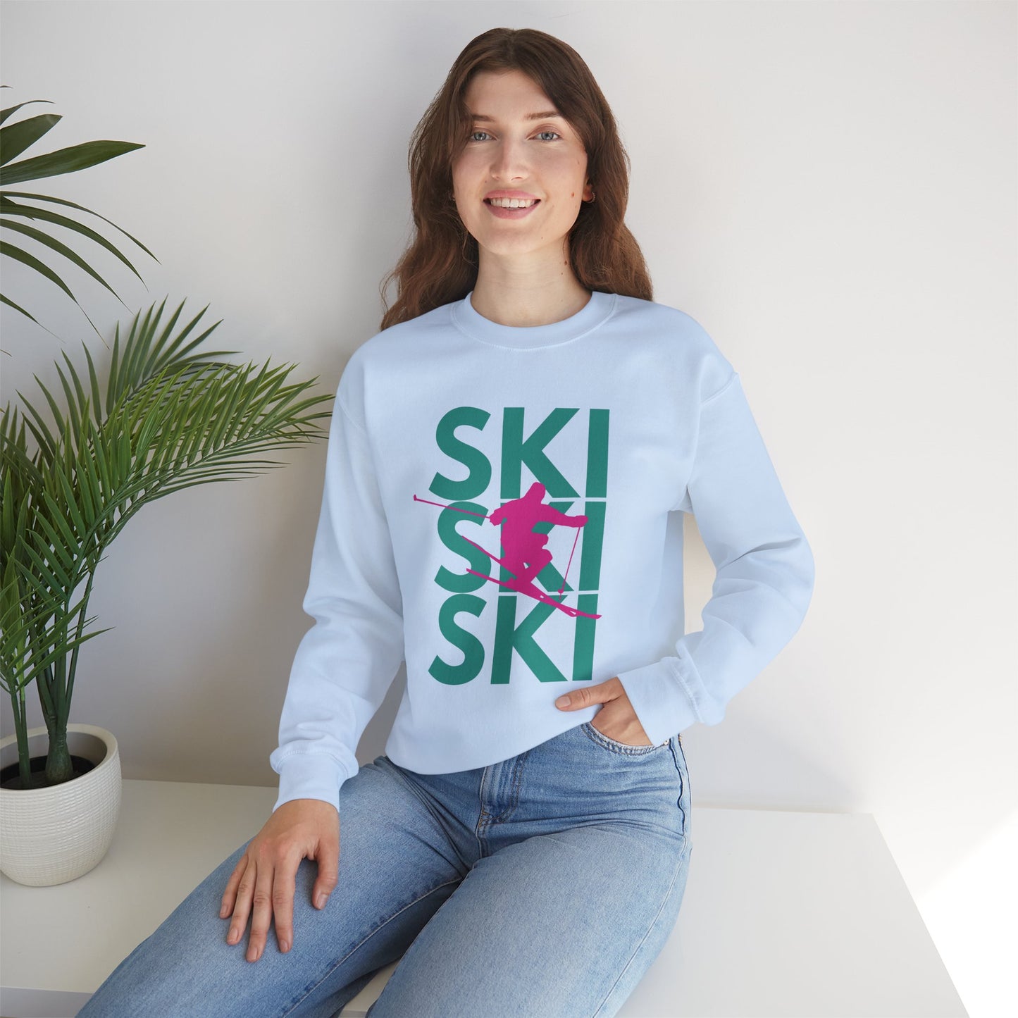 SKI SKI SKI Pink Skier Crewneck Sweatshirt