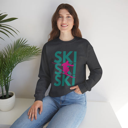 SKI SKI SKI Pink Skier Crewneck Sweatshirt