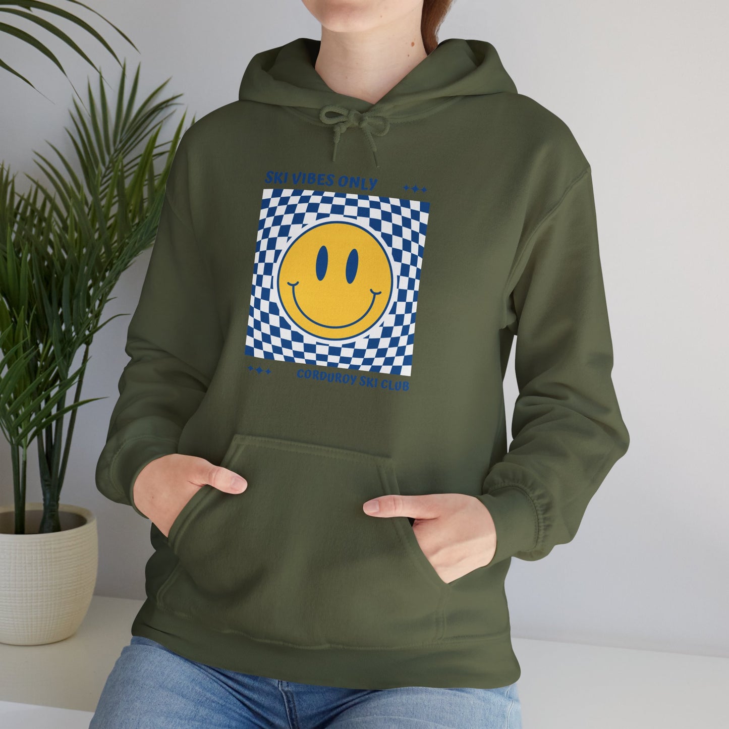 Ski Vibes Only Yellow Smiley Face Hoodie Sweatshirt