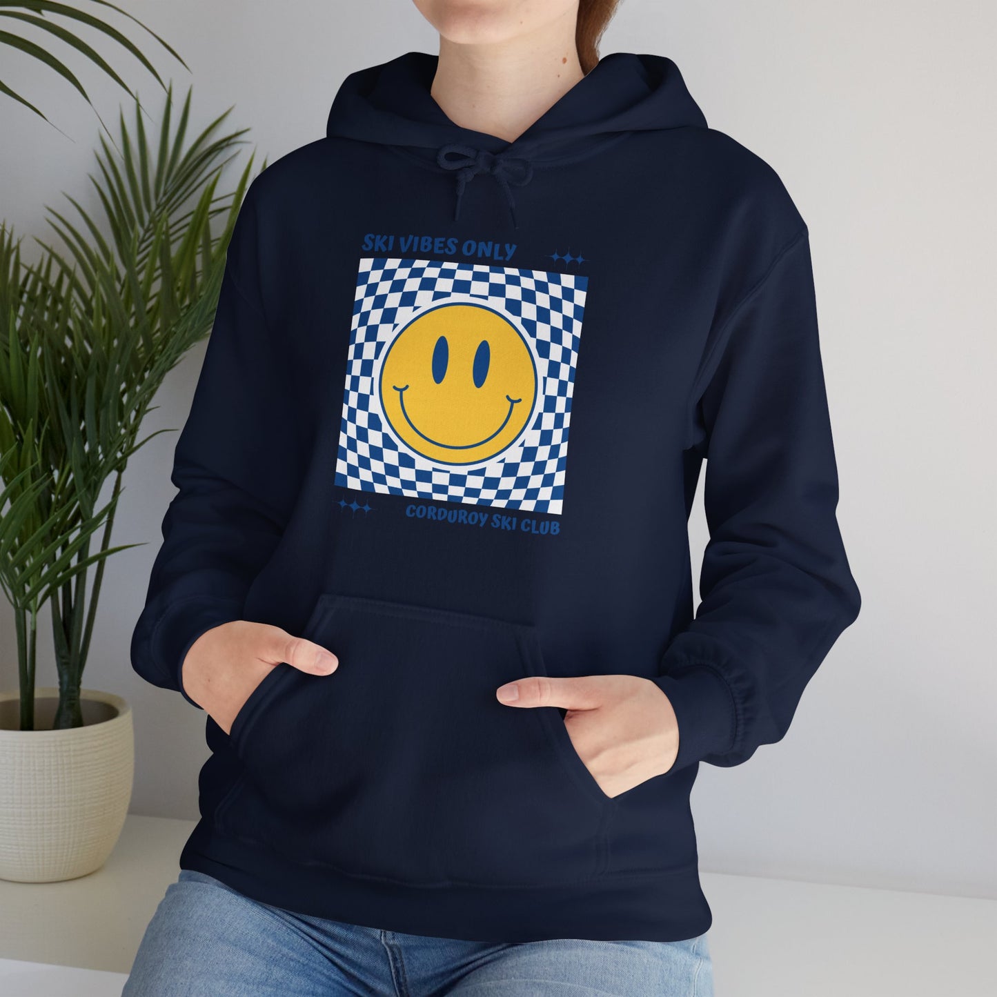 Ski Vibes Only Yellow Smiley Face Hoodie Sweatshirt