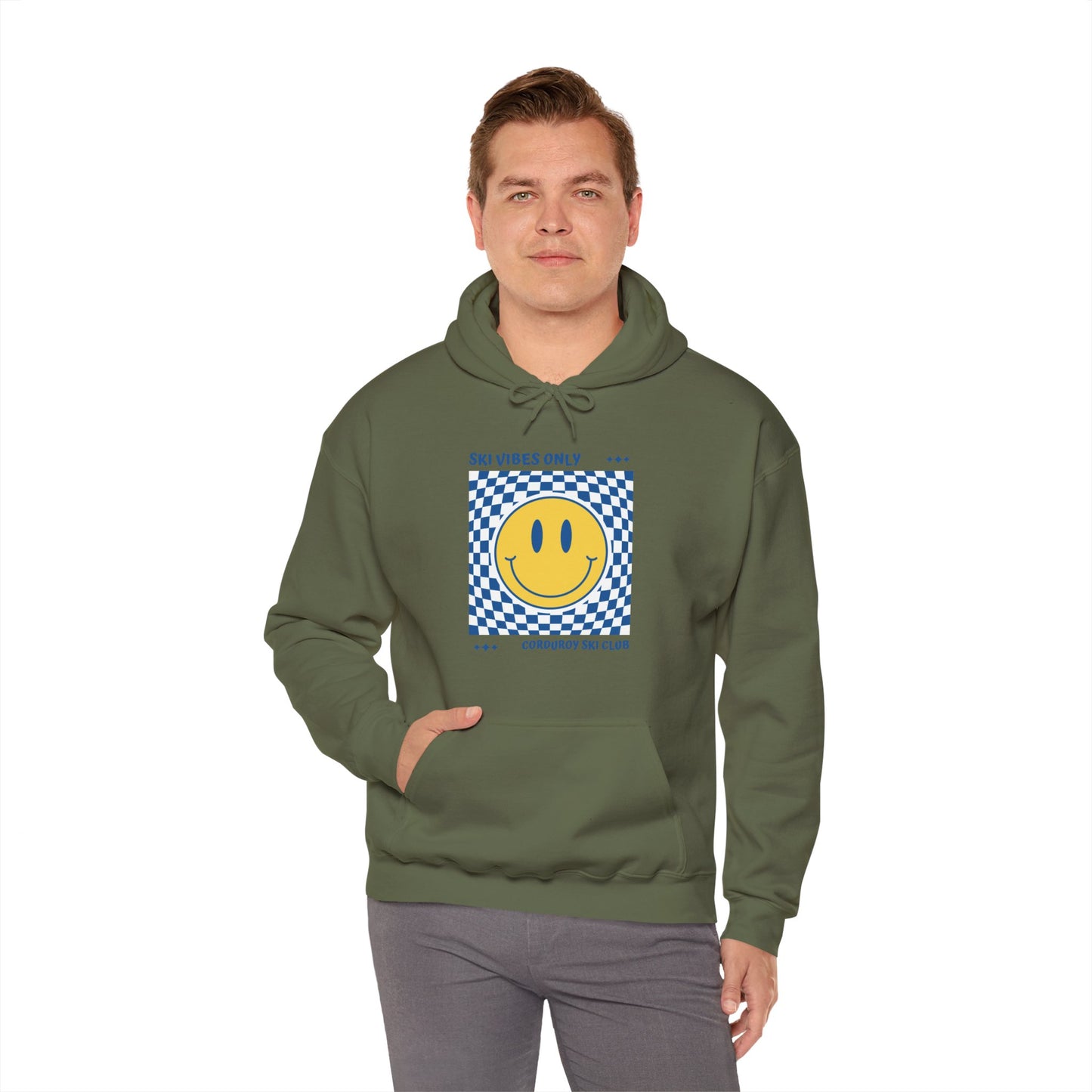 Ski Vibes Only Yellow Smiley Face Hoodie Sweatshirt