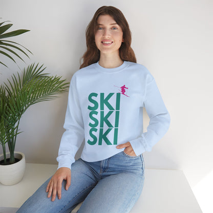 SKI SKI SKI Teal with Pink Skier Crewneck Sweatshirt