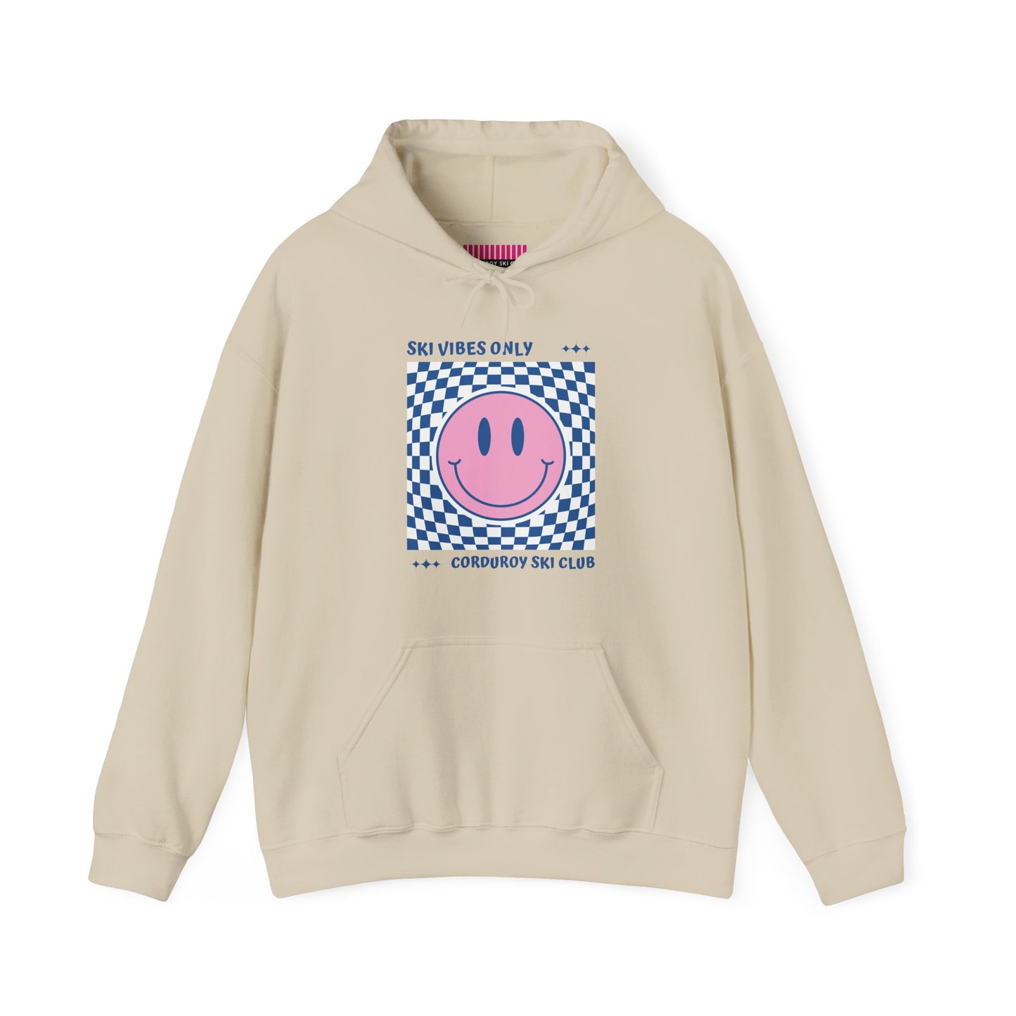 Ski Vibes Only Pink Smiley Face Hoodie Sweatshirt
