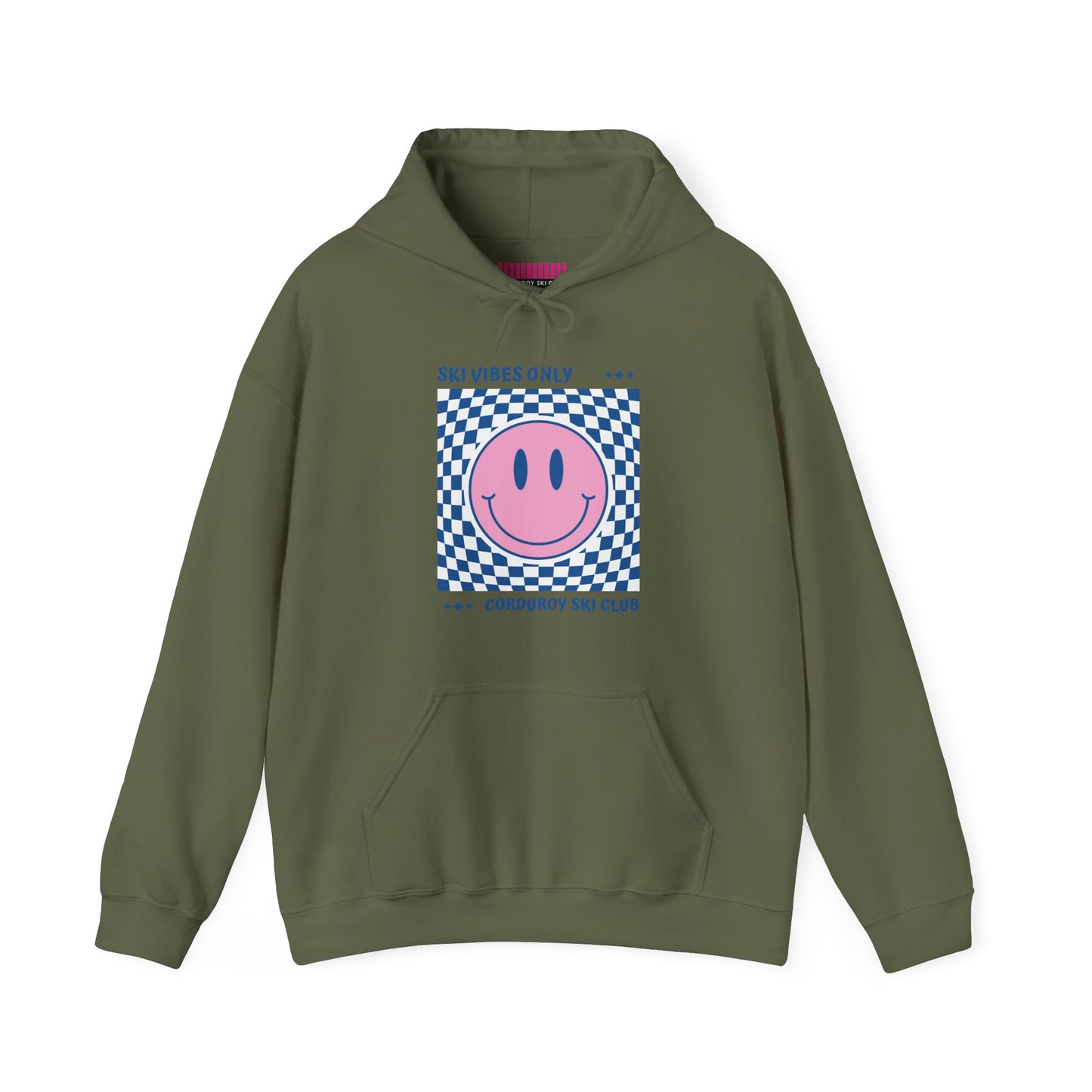Ski Vibes Only Pink Smiley Face Hoodie Sweatshirt