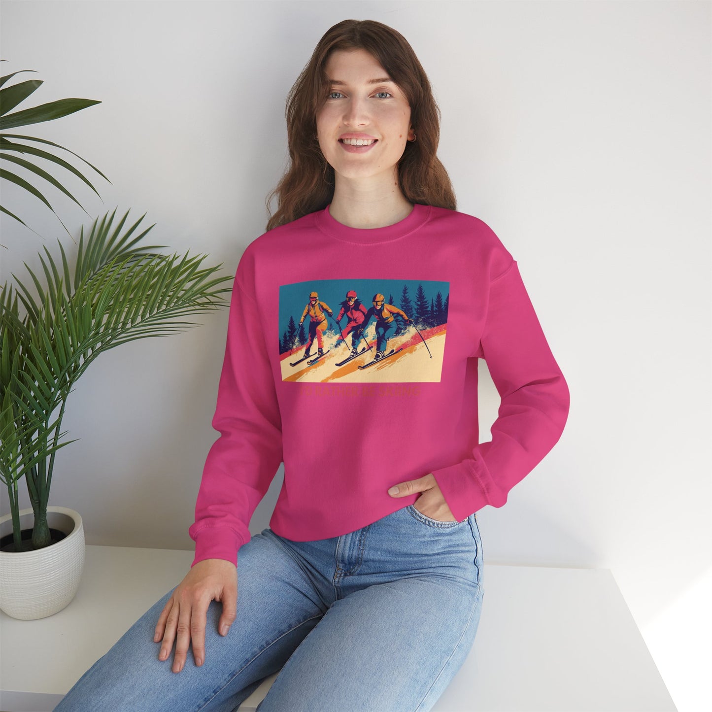 Three Skiers I'd Rather be Skiing Crewneck Sweatshirt