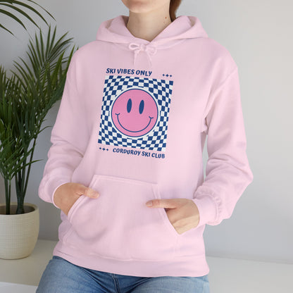 Ski Vibes Only Pink Smiley Face Hoodie Sweatshirt