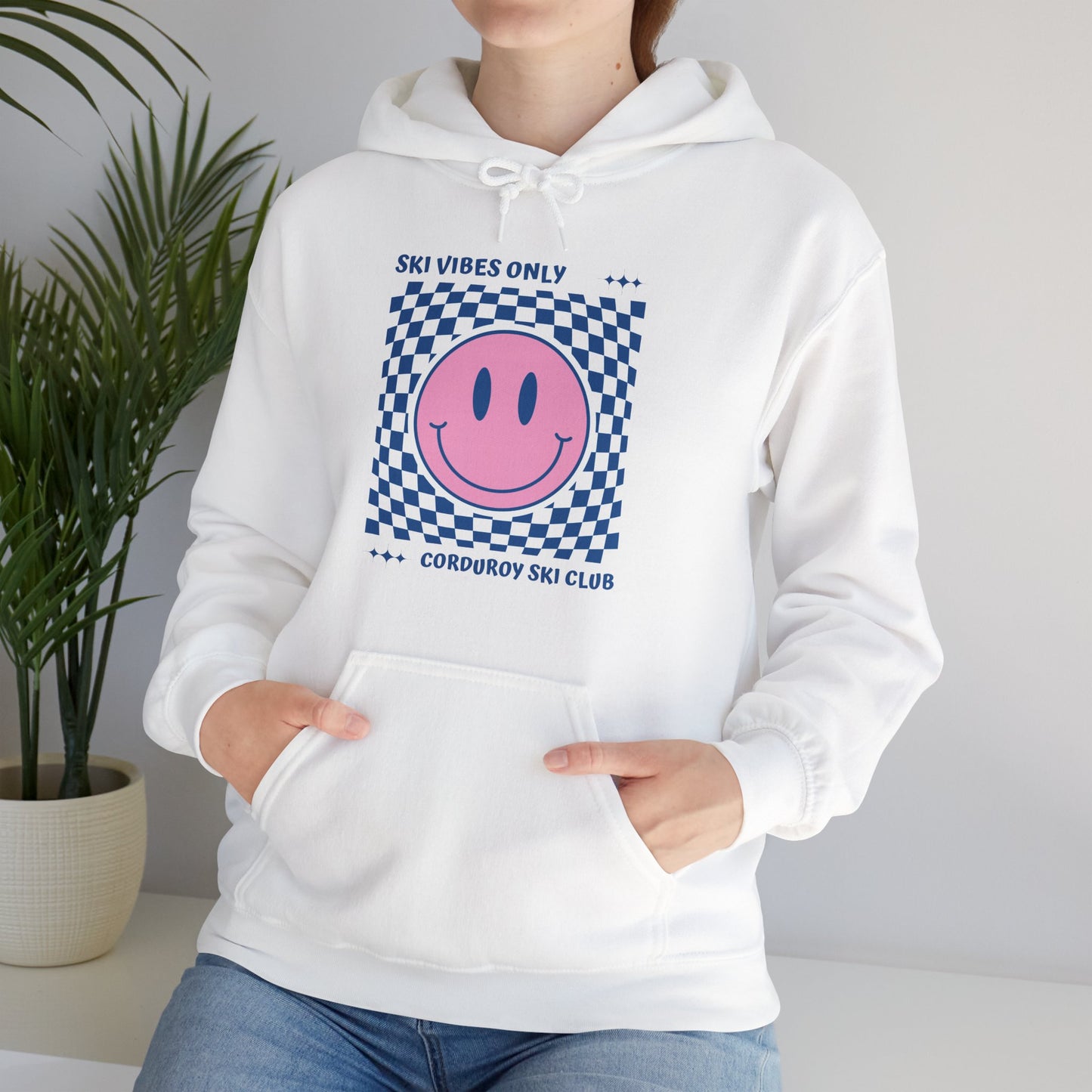 Ski Vibes Only Pink Smiley Face Hoodie Sweatshirt