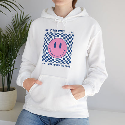 Ski Vibes Only Pink Smiley Face Hoodie Sweatshirt