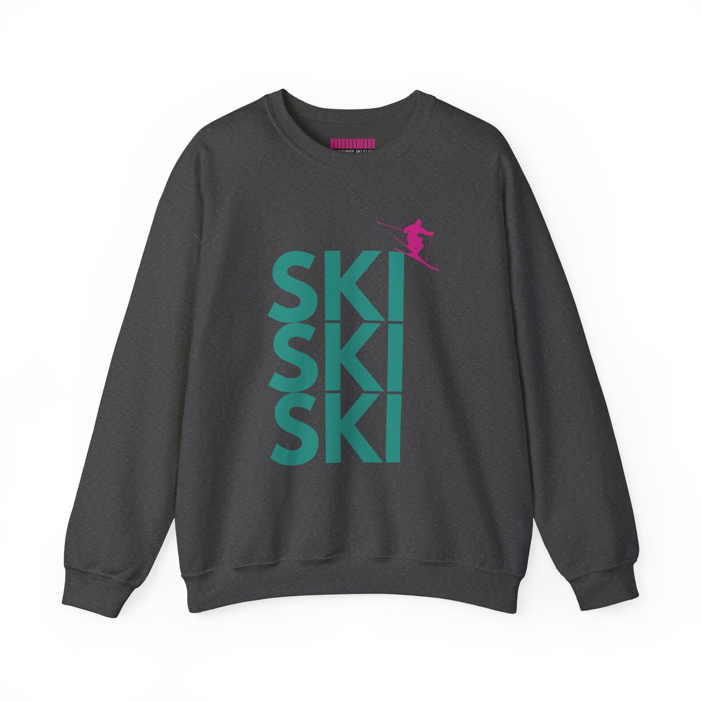 SKI SKI SKI Teal with Pink Skier Crewneck Sweatshirt