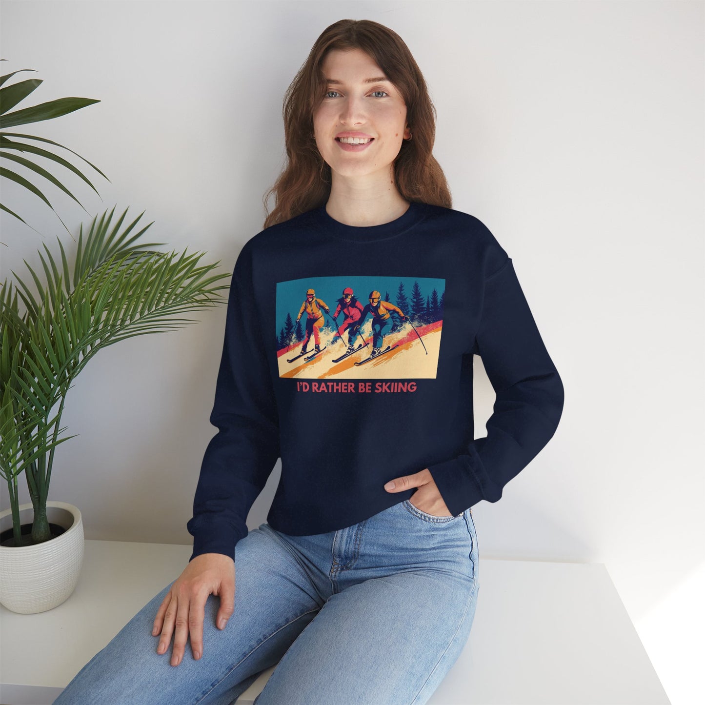 Three Skiers I'd Rather be Skiing Crewneck Sweatshirt