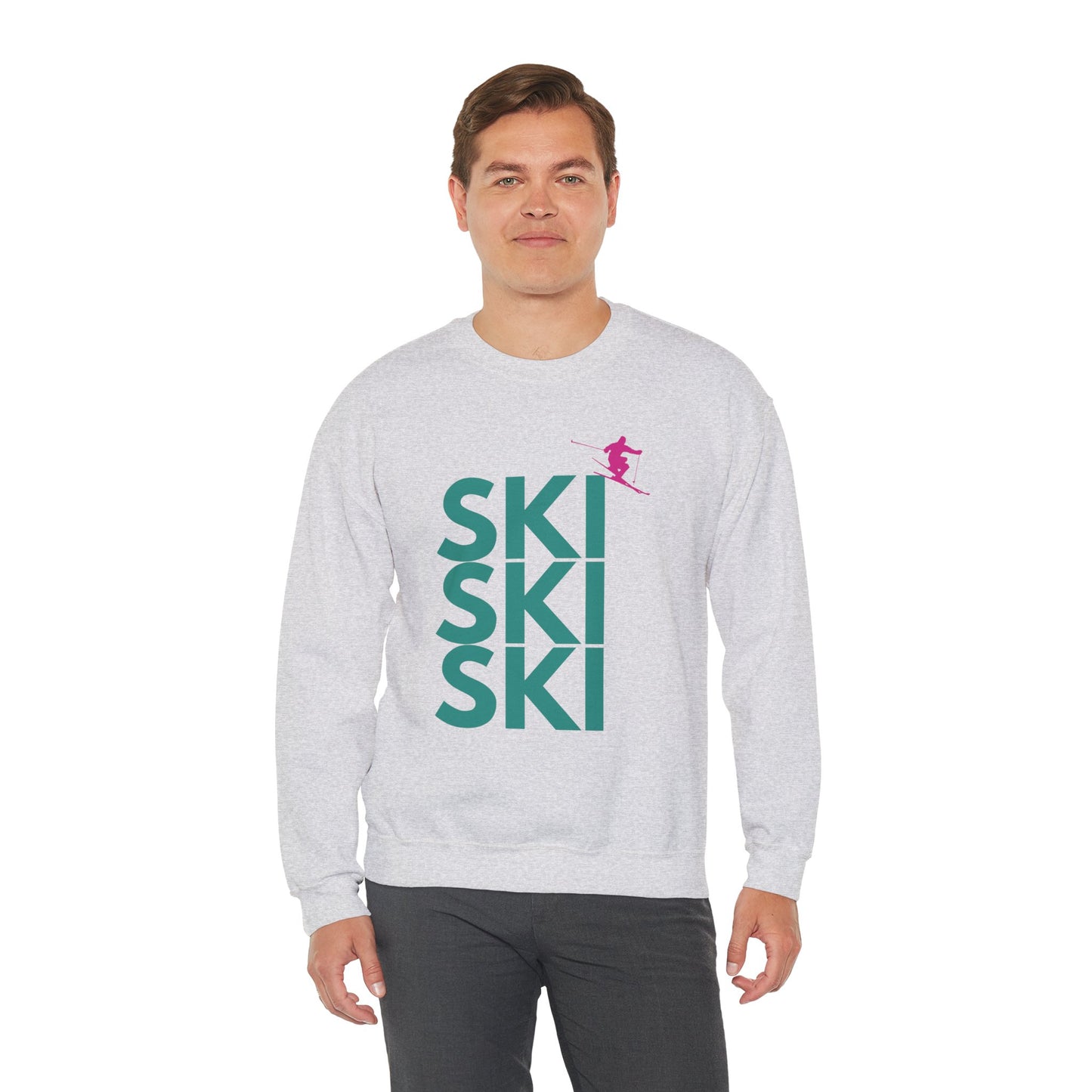 SKI SKI SKI Teal with Pink Skier Crewneck Sweatshirt