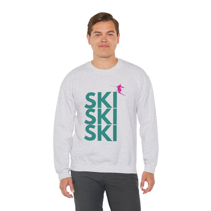 SKI SKI SKI Teal with Pink Skier Crewneck Sweatshirt