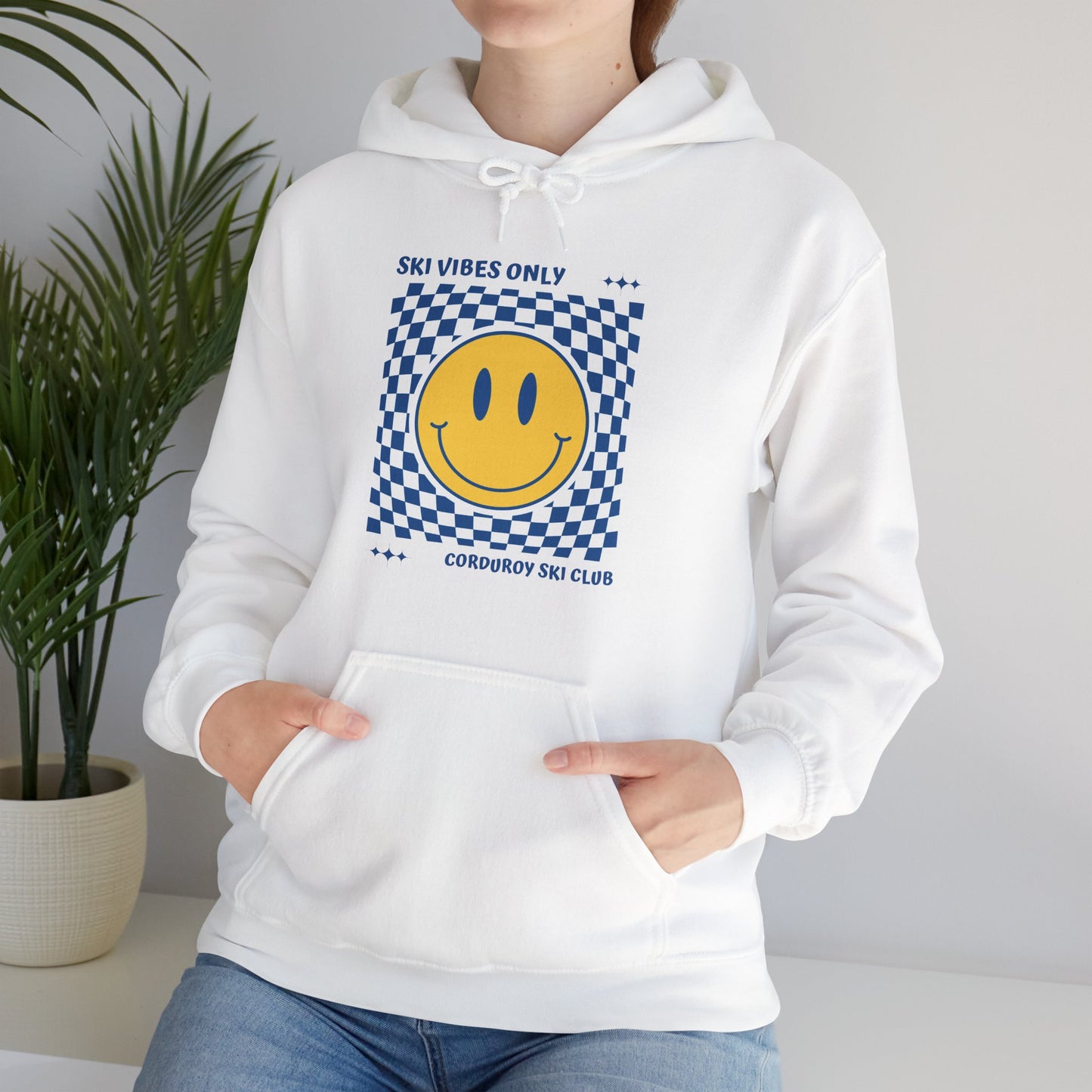 Ski Vibes Only Yellow Smiley Face Hoodie Sweatshirt