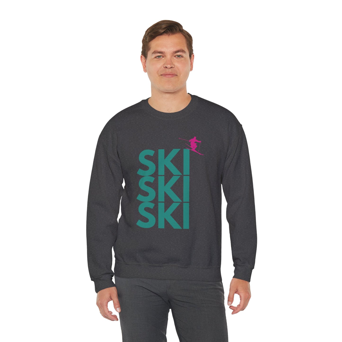 SKI SKI SKI Teal with Pink Skier Crewneck Sweatshirt