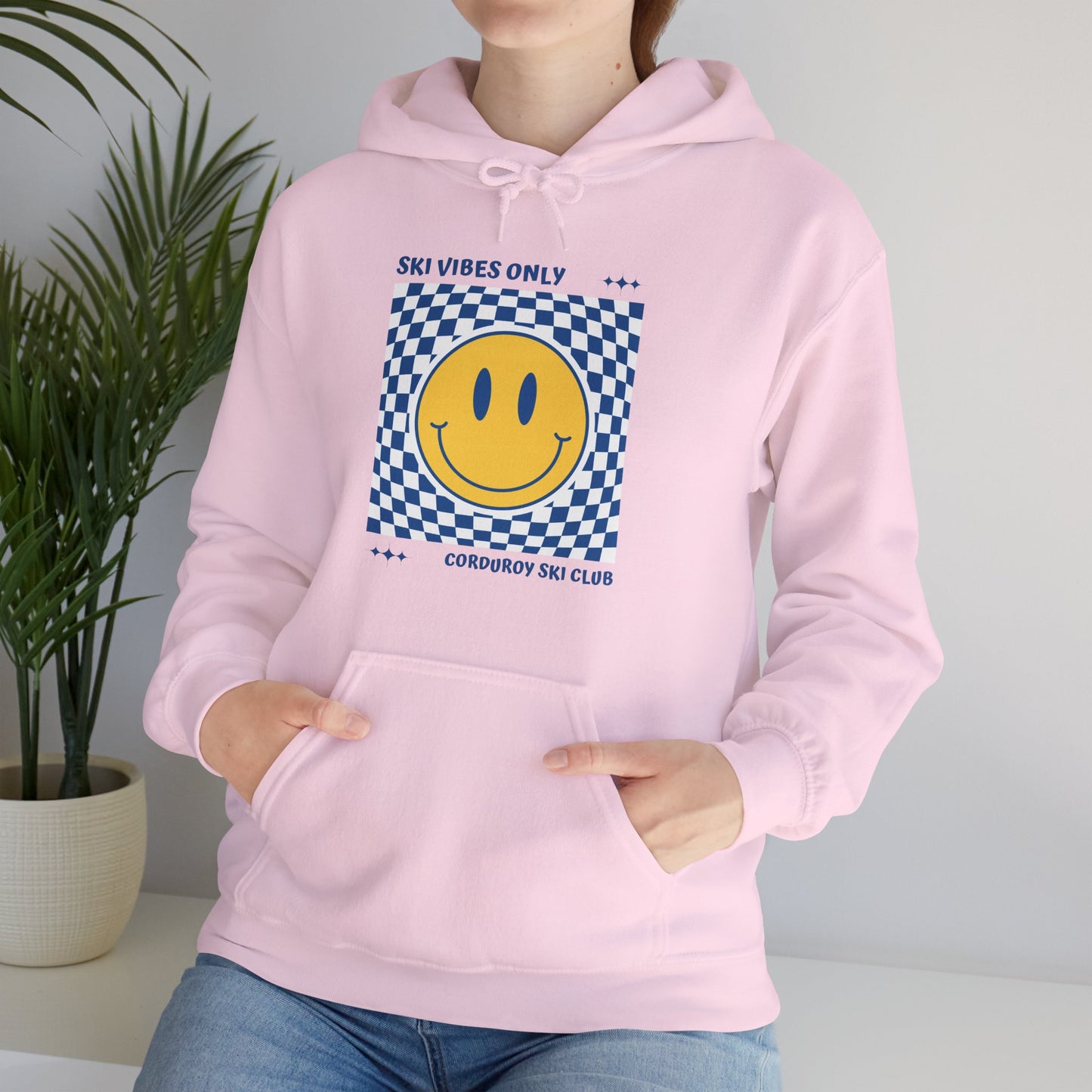 Ski Vibes Only Yellow Smiley Face Hoodie Sweatshirt