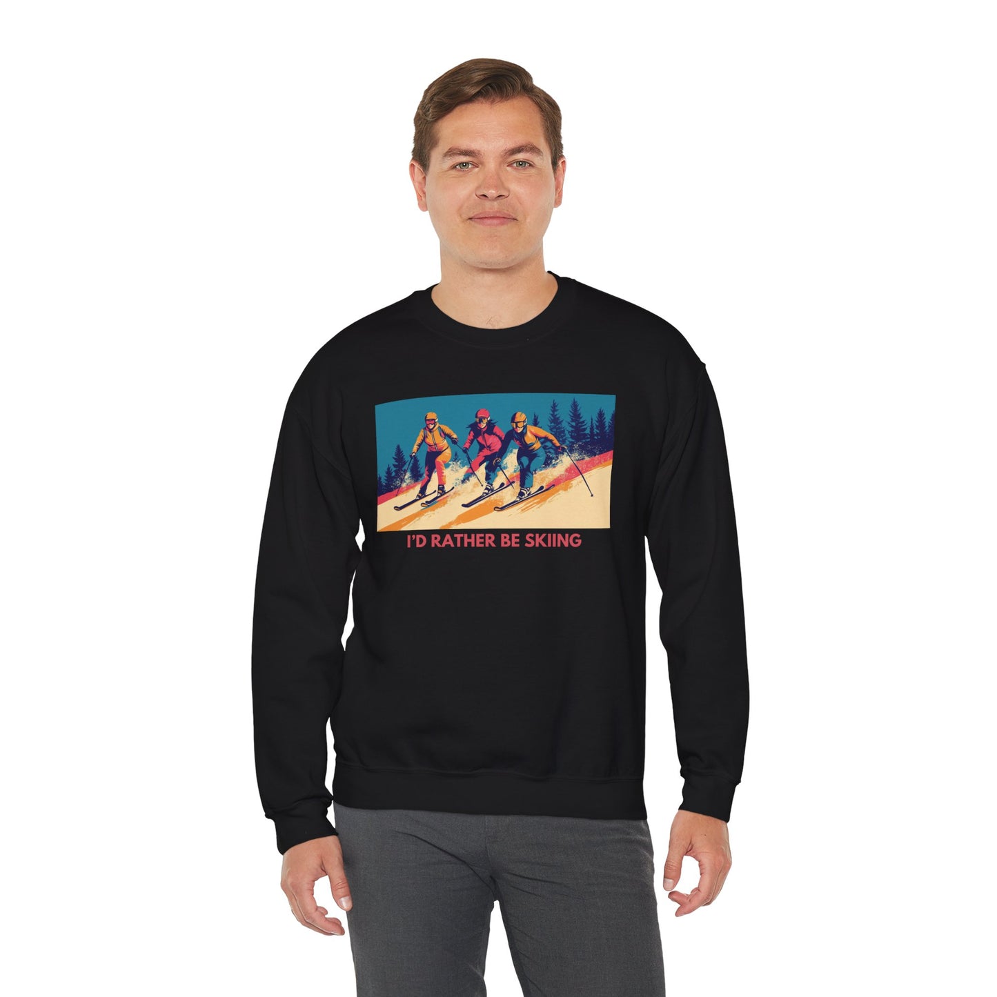 Three Skiers I'd Rather be Skiing Crewneck Sweatshirt